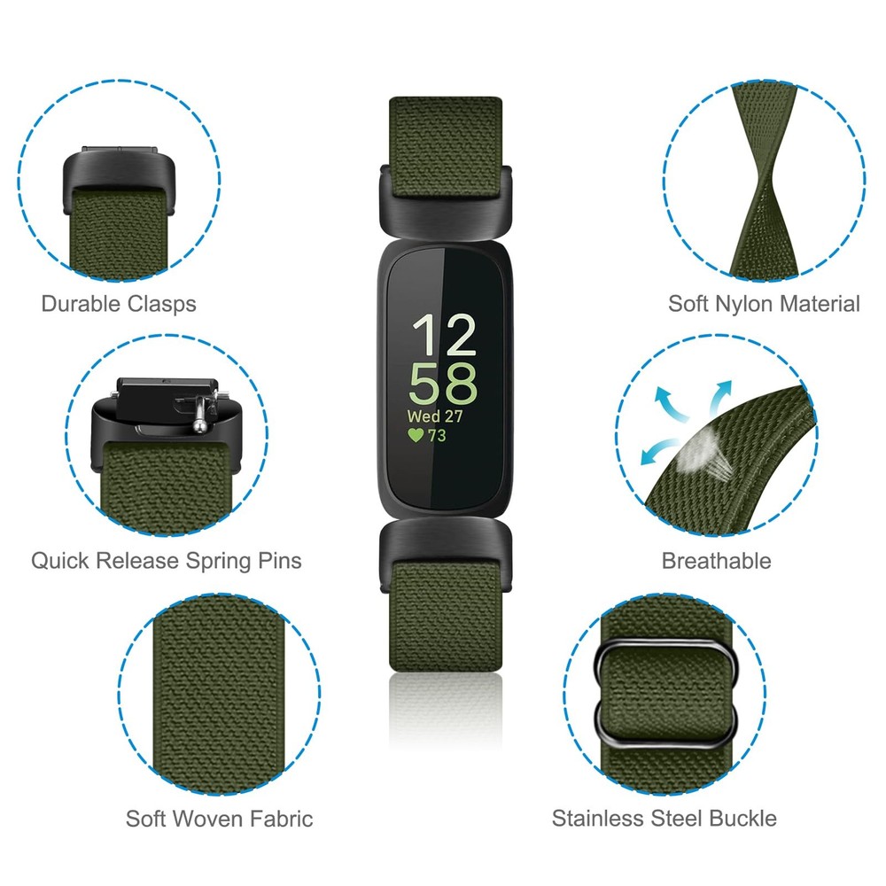 Elastic Bands with Fitbit Inspire 3, Adjustable Stretchy Nylon Loop Band Brea...