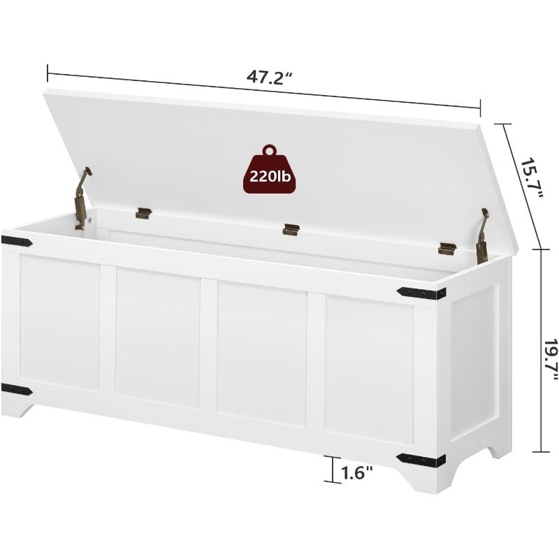Storage Chest, 47.2" Storage Trunk with 2 Safety Hinges