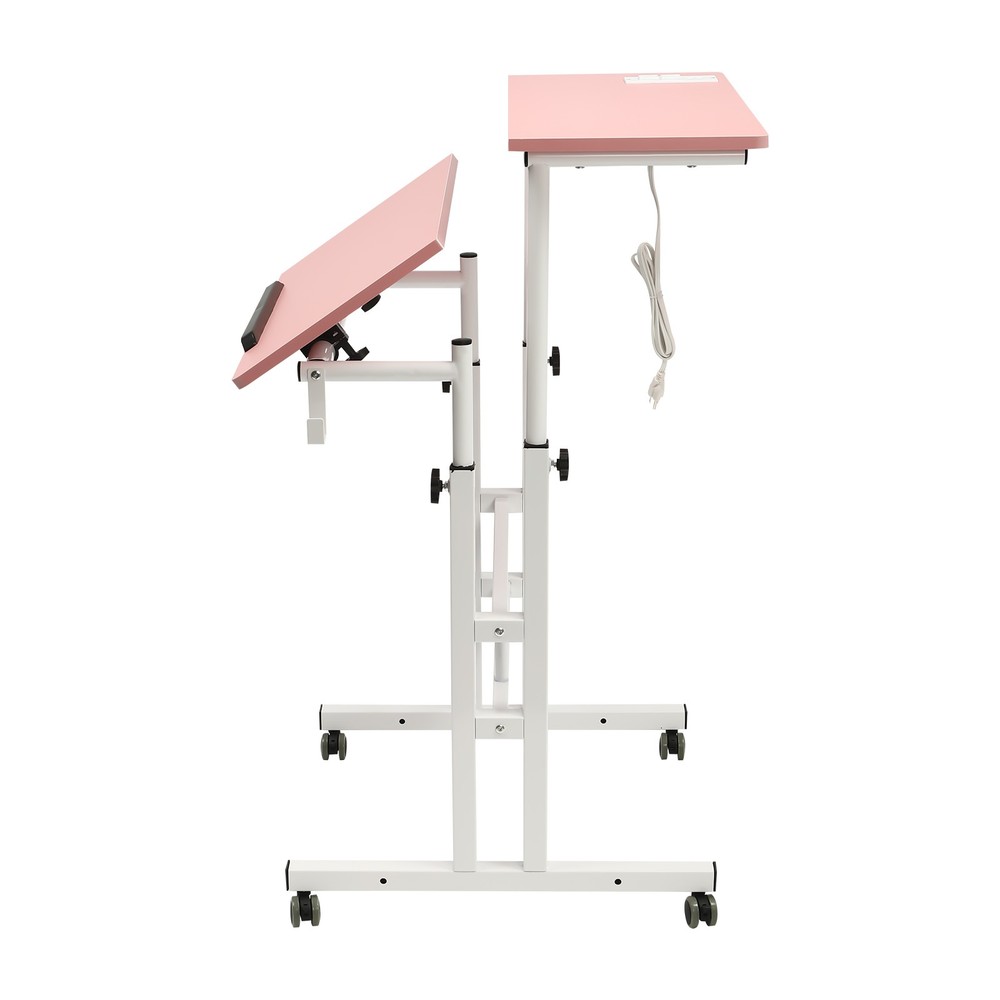 Mobile Adjustable Standing Desk with Dual Desktop for Home & Office