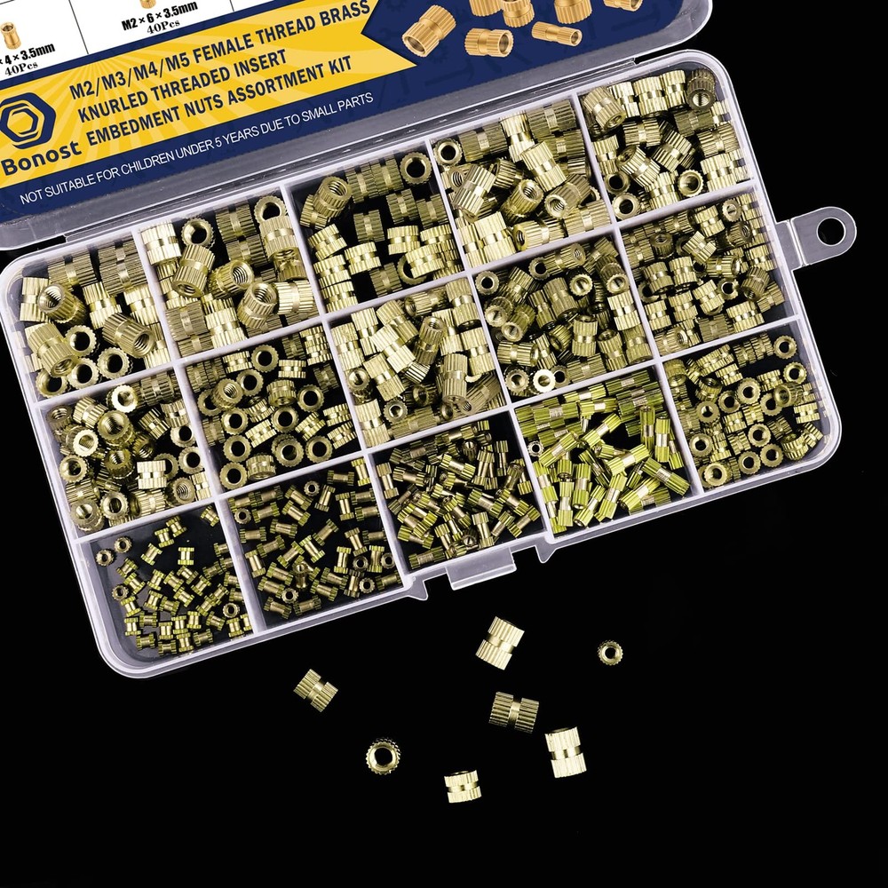 500Pcs Threaded Inserts Kit M2 M3 M4 M5 - Female Thread Heat Set Insert, Brass K