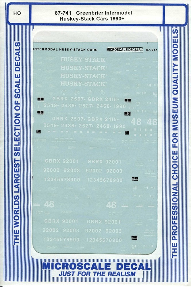 Microscale Decals - HO 87-741 Greenbrier Intermodal Husky-Stack Cars 1990+
