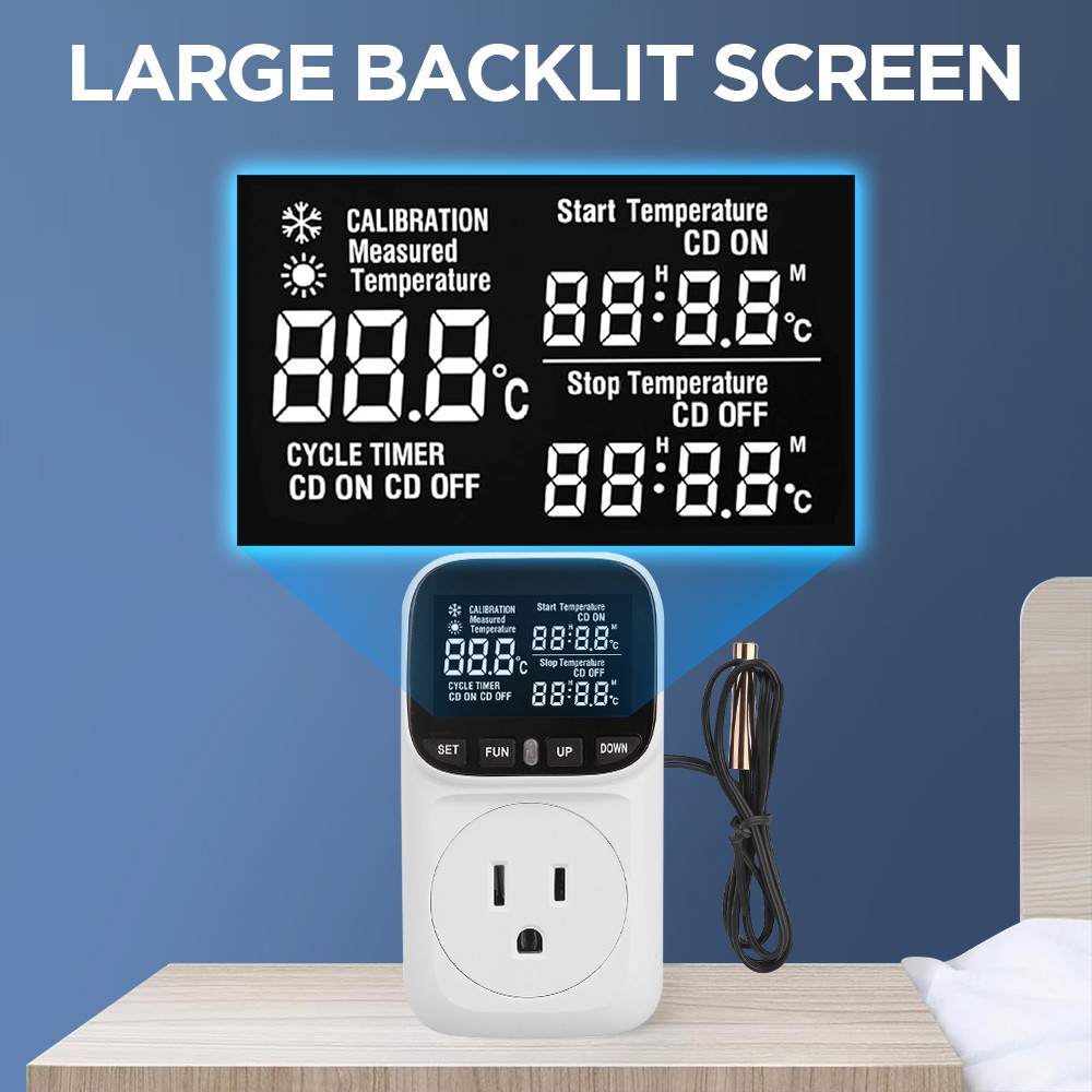 Digital Temperature Controller, Thermostat Outlet Plug,Cyclic Timing White