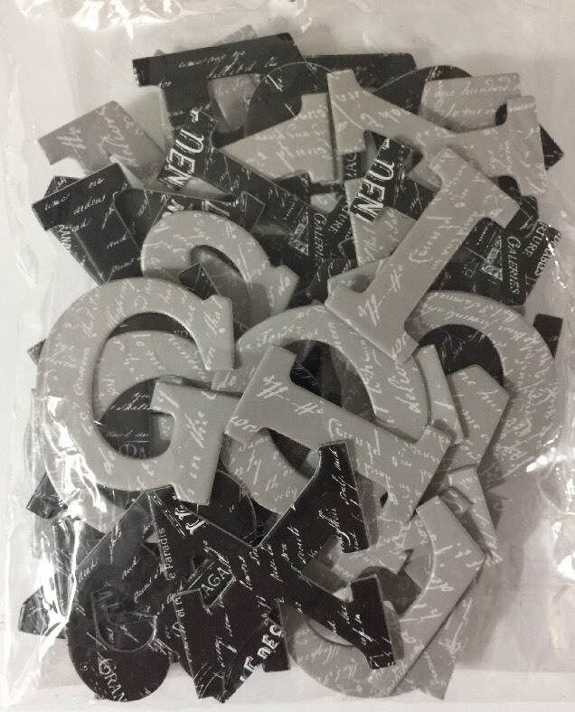 BLACK/GREY PRINTED CHIPBOARD LETTERS(52pc)Alphabet•Upper-Case•Label•Writing•Word