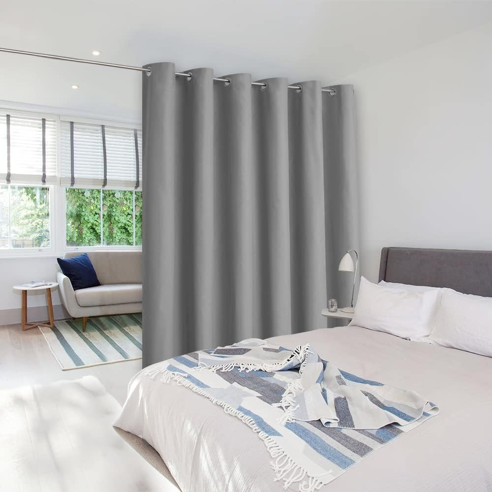 Silver Grey Room Divider Curtain - 7ft x 10ft Privacy Screen Panel