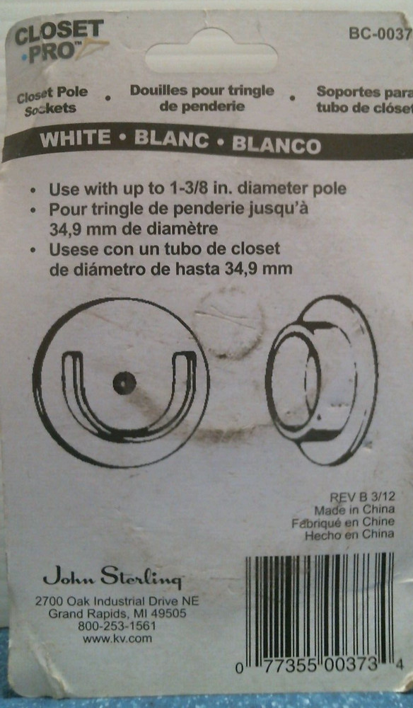 John Sterling Closet Pole Socket (BC-0037) FS