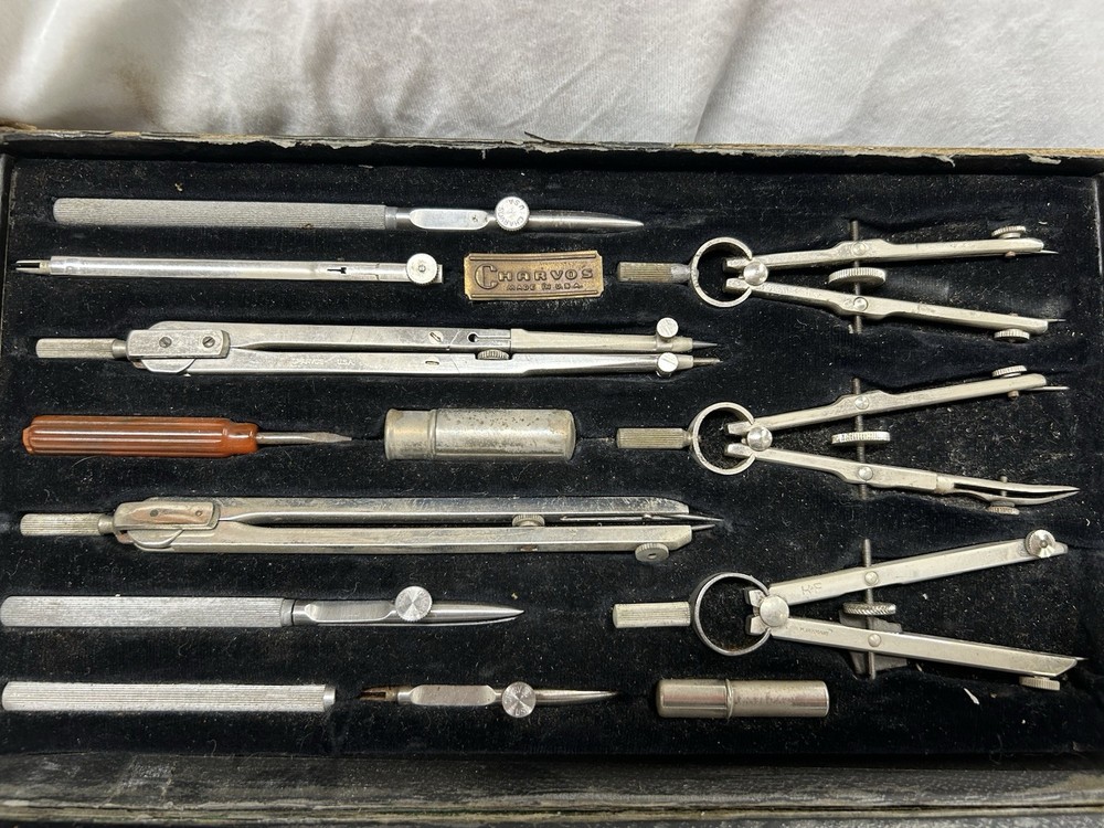 Vintage 13pc. Charvos Drafting Tool Set with Case
