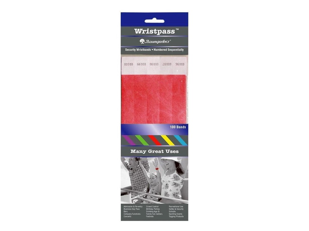 SICURIX Sequentially Number RED Security Wristbands 100 Pack RED (85020)