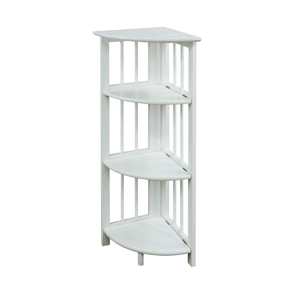 Casual Home 4-Shelf White Folding Corner Bookcase - Space-Saving Design