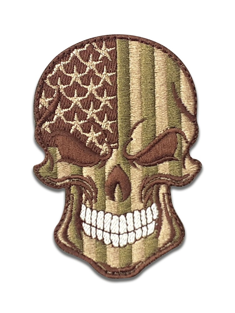 Skull US Dirty-Green - Embroidered Patch - Hook and Loop - Morale Patch
