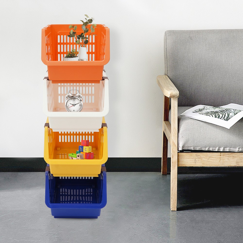 4 PCS Stacking Storage Baskets, Multi-tiered Plastic Stackable Organizer Bins