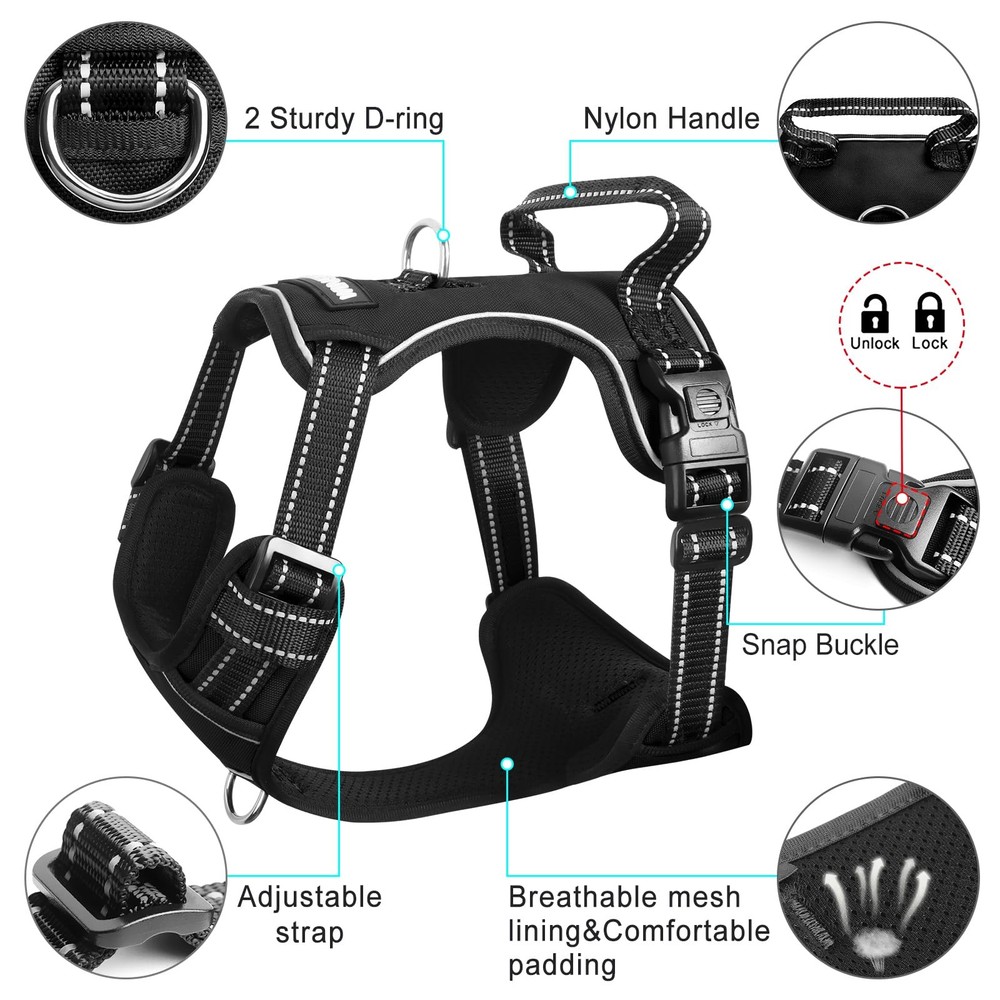 Dog Harness No Pull, Pet Harnesses with Dog Collar, Adjustable Reflective Oxf...