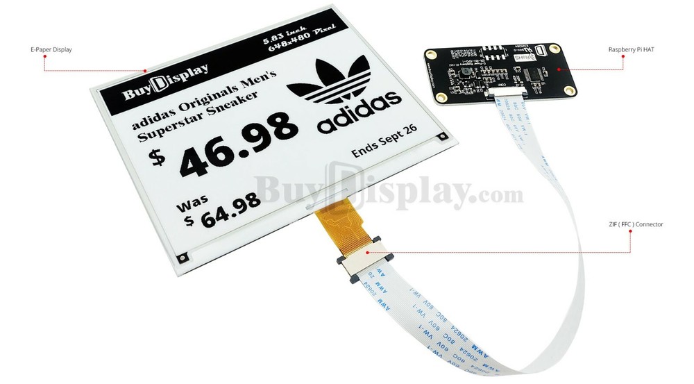 Black 5.83 inch e-Ink Display Raspberry Pi HAT,e-Paper 648x480