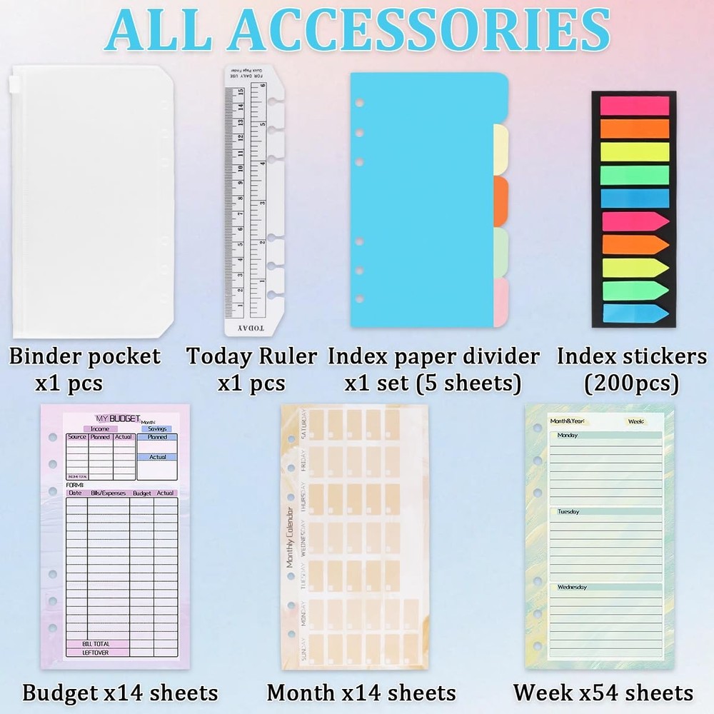 A6 Binder Planner Inserts, Monthly Weekly Refills Budget A6, Colored