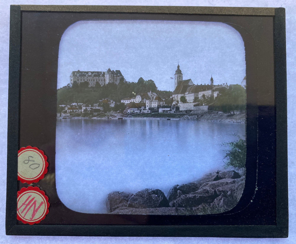 COLOR MAGIC LANTERN SLIDE DANUBE & CHATEAU 1900s