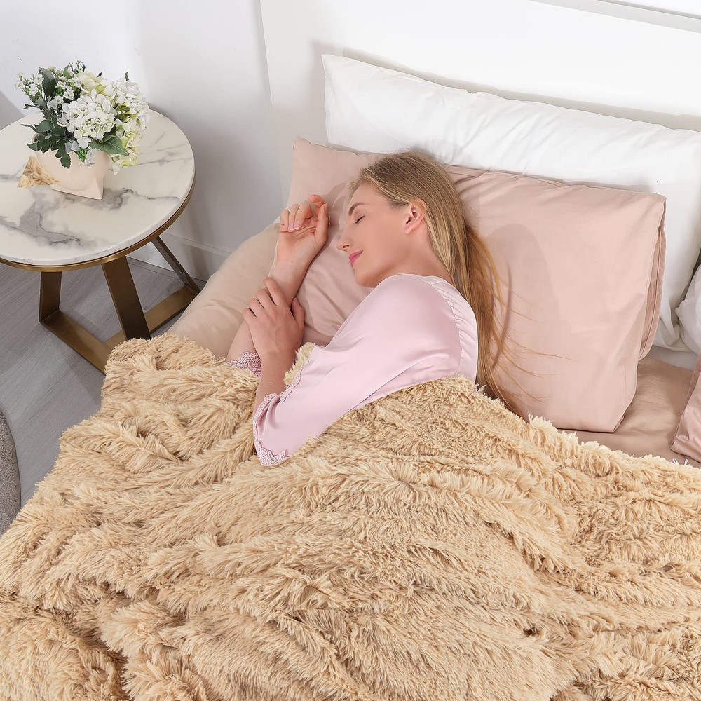 Decorative Extra Soft Faux Fur Throw Blanket 50"x60",Solid Reversible Fuzzy L...