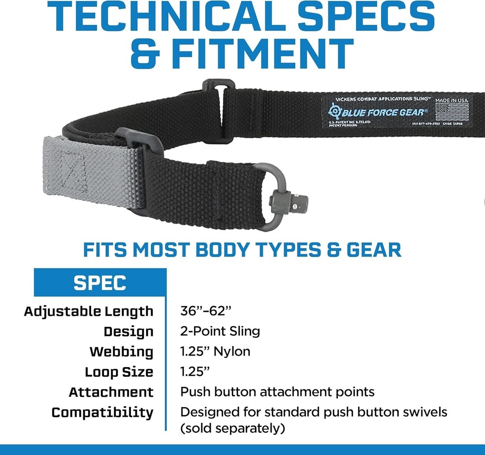 USA-Made Adjustable Sling with Patented Quick Adjuster and Nylon Hardware