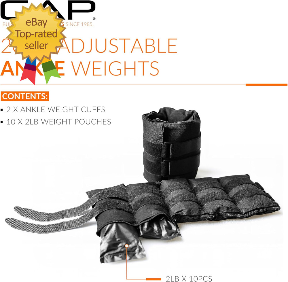Adjustable Ankle Weights |10-20Lb Pair | Black