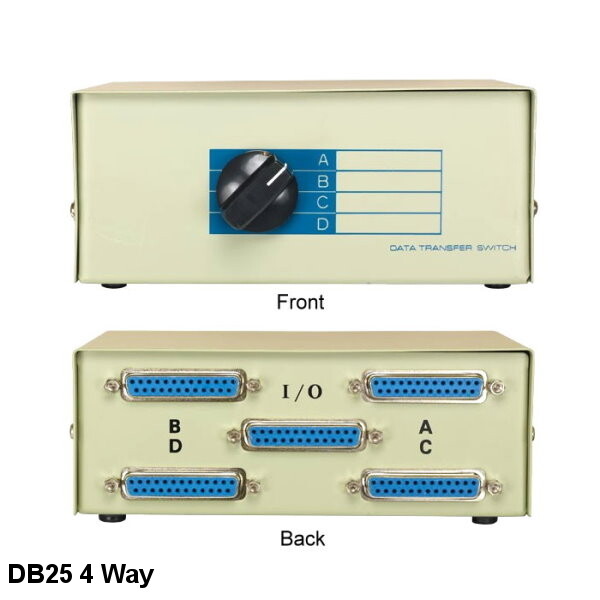 4 Way DB25 Manual Data Switch Box Rotary Dail Style PC Printer Data Scanner HDD
