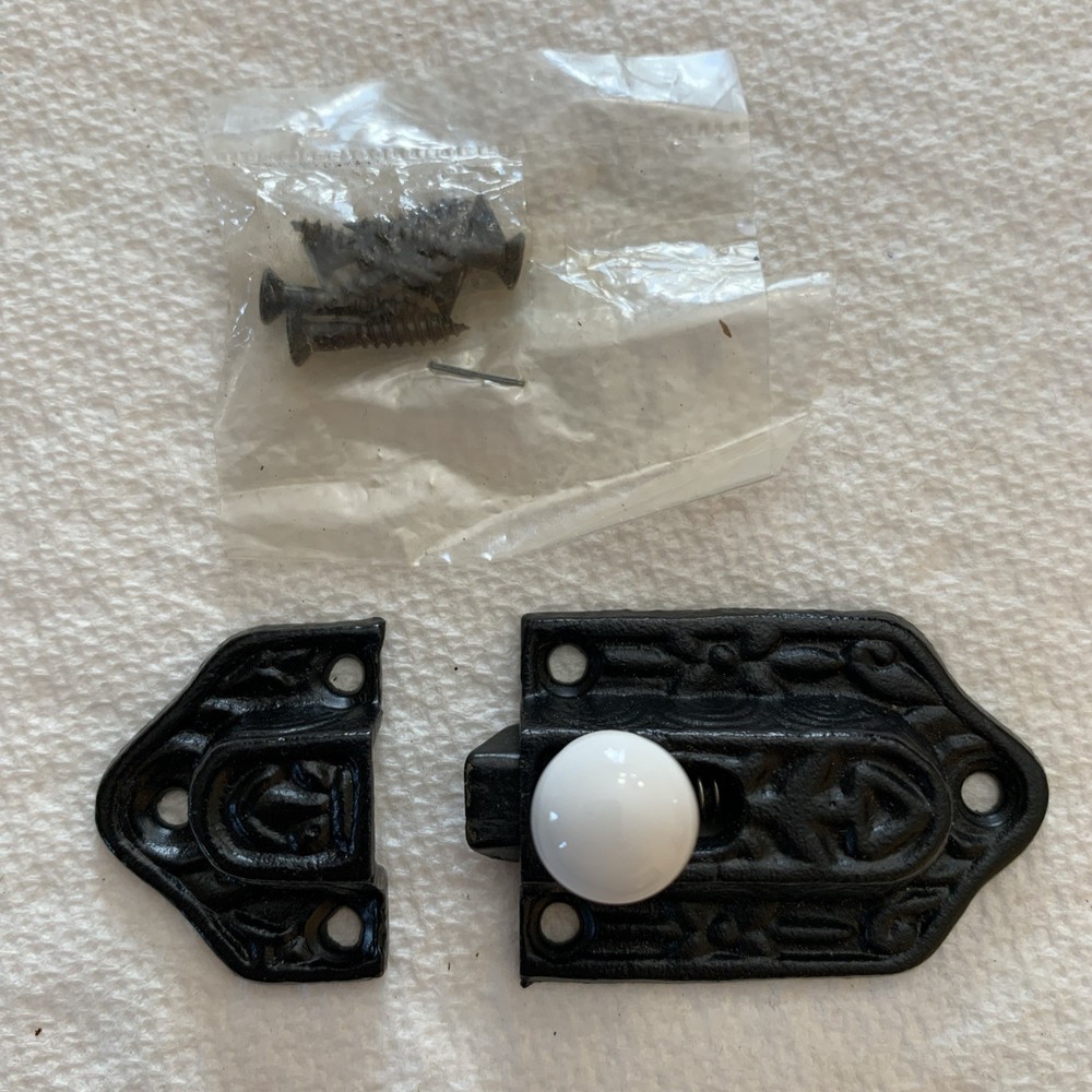 Eastlake Style Spring Latch With Ceramic Knob Pull NOS With Screws