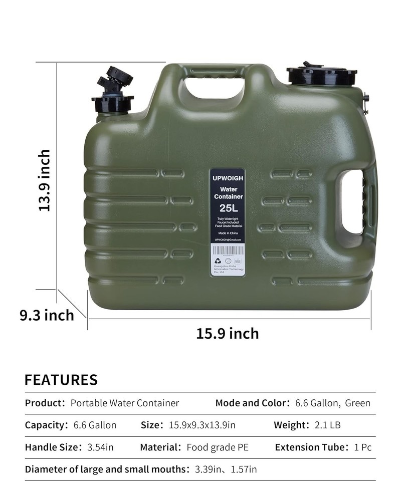 6.6 Gal Leakproof Camping Water Container