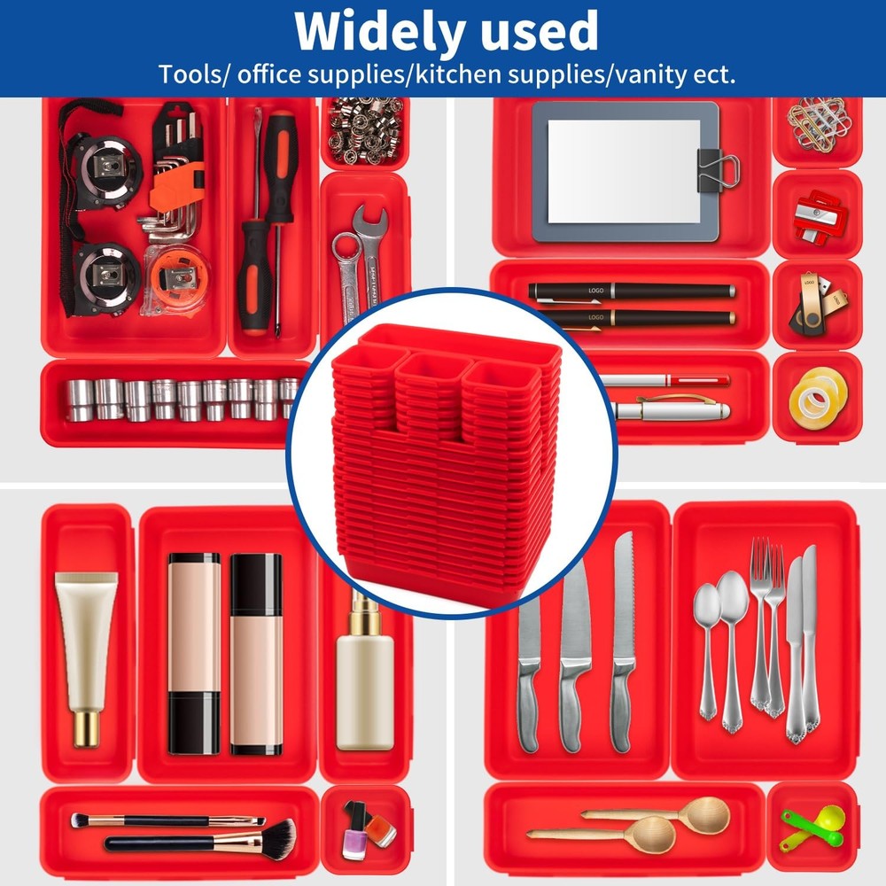 45 Pack Tool Box Organizer Tray Dividers, Toolbox 3 - Sizes, 45PCS - Red