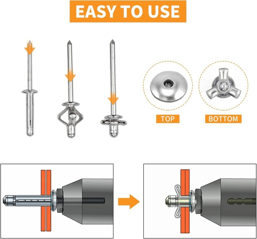3/16" X 5/8" Tri-Fold Rivets Assortment - 160Pcs,Silver Tri-Fold Exploding Pop
