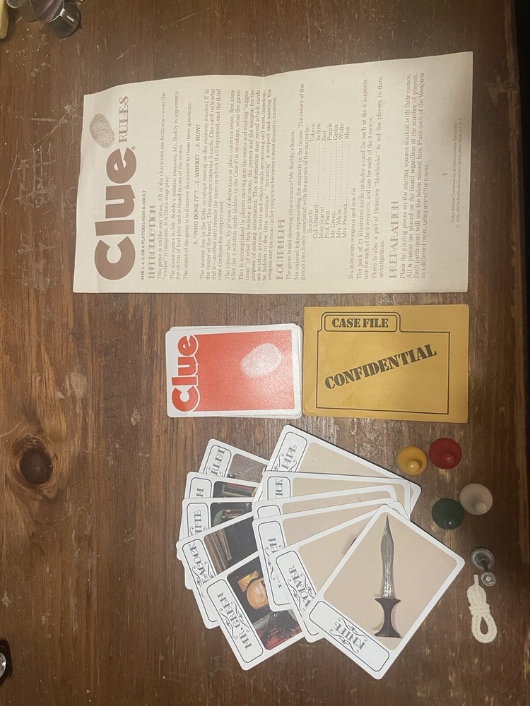 1976 Clue Board Game Replacement Pieces