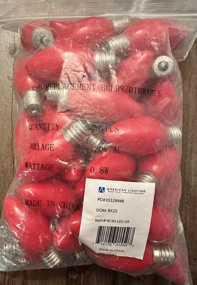 C9 LED Red Christmas Bulb Replacement Pack of 25 Dimmable E17 Base Smooth