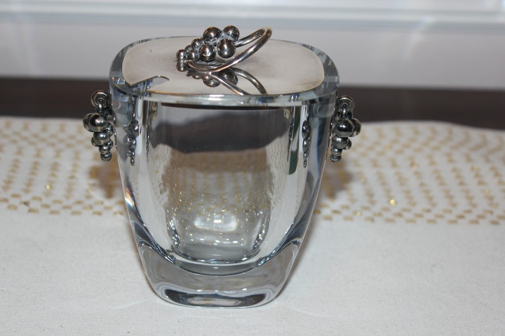 1950s MCM Danish Modern Sterling Silver Crystal Jar E Dragsted Denmark