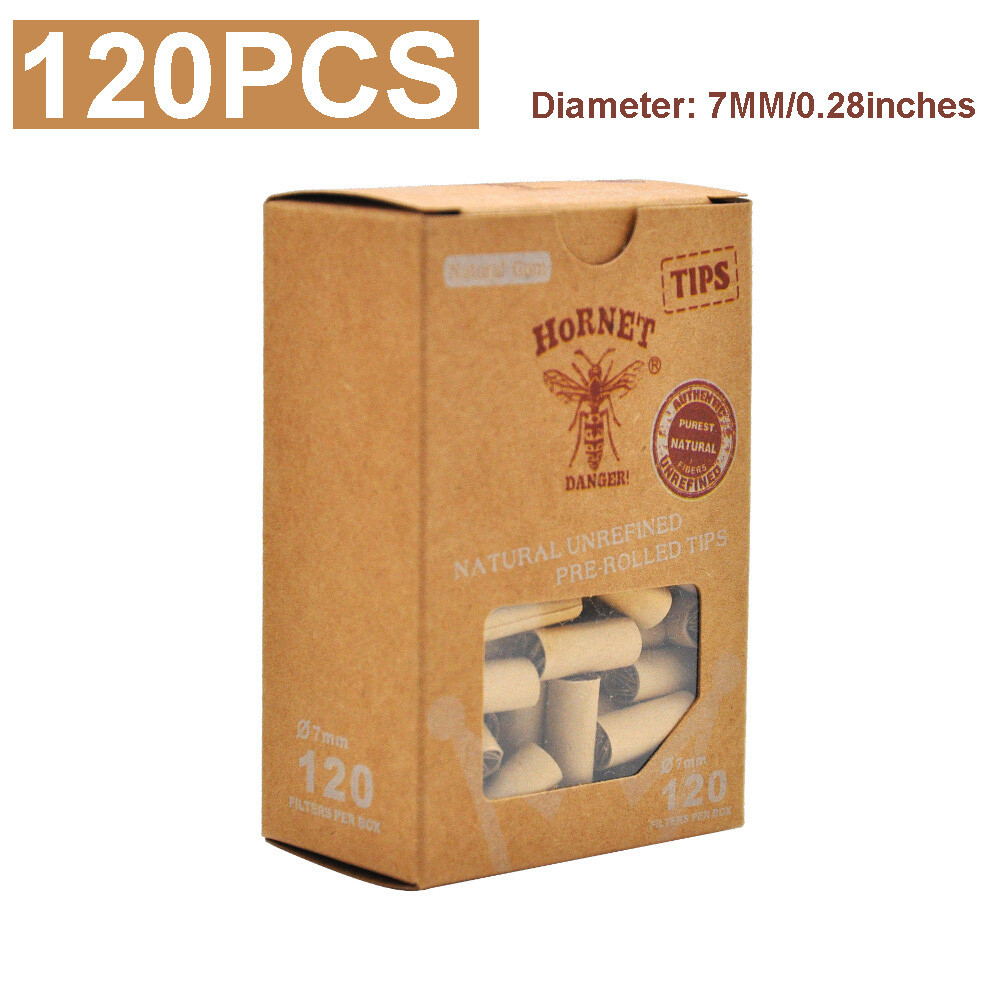 120x/box Pre Rolled Natural Unrefined Cigarette Filter Rolling Paper Tips 7mm