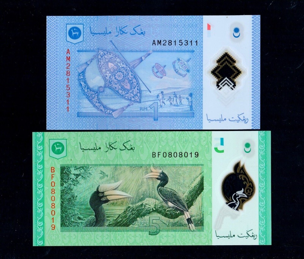 Malaysia 2012 1 Ringgit 5 Ringgit Polymer Money Bill GEM UNC Free Shipping(B548)