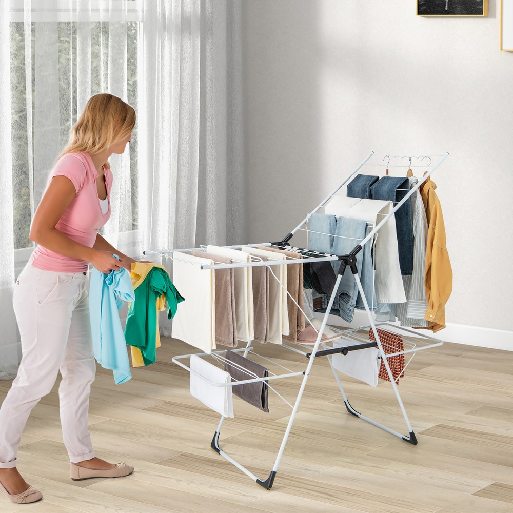 Folding Clothes Drying Rack 2-Tier Metal Laundry Drying Rack Laundry Drying Rack