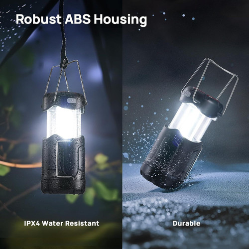 2 Pack Collapsible LED Camping Lantern, Consciot USB C 2 Pack, 2 Black