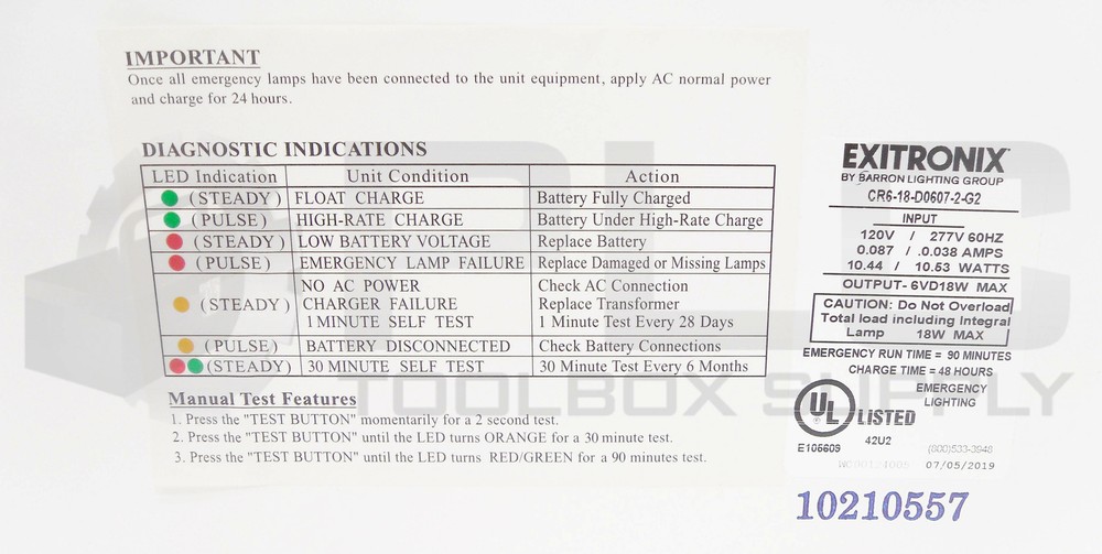 NEW EXITRONIX CR6-18-D0607-2-G2 EMERGENCY LIGHT