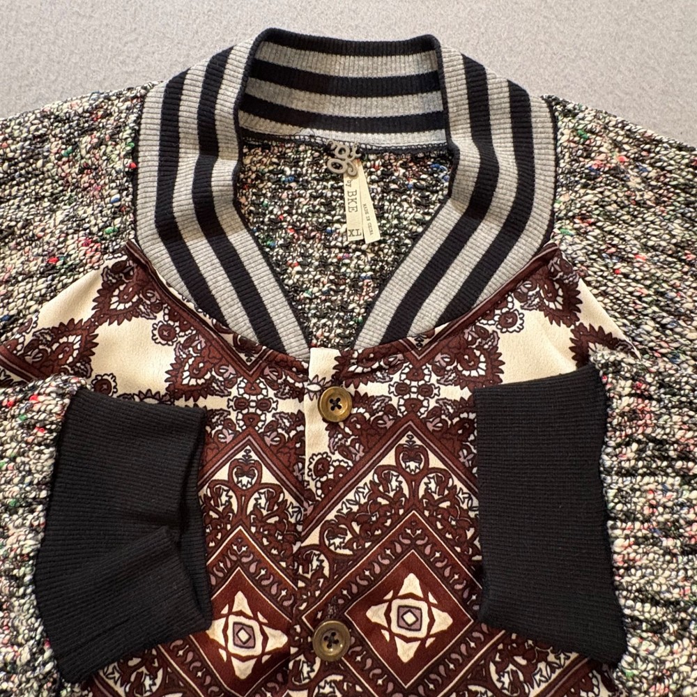 BKE by Buckle Cardigan Jacket XL Multicolor Knit Pattern Button Front Boho Retro