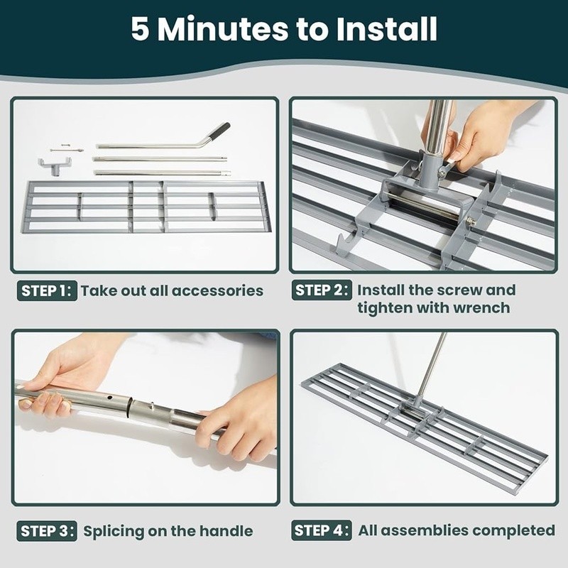 Lawn Leveling Rake 72inch Ergonomic Handle Garden Tool Smooth Surface Completion