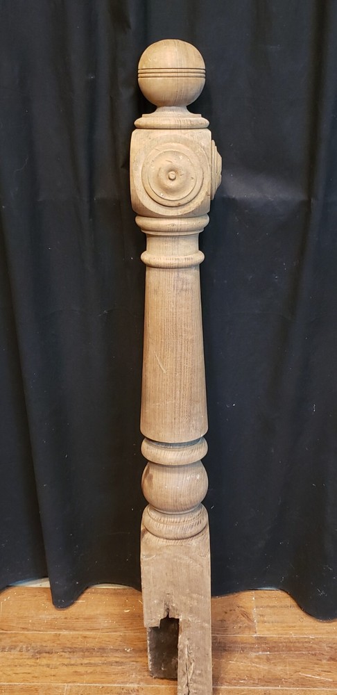 Newly Stripped Ornate Solid Oak Newel Post 53" x 5 1/2" GA9680