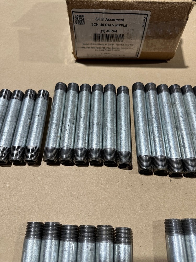 66x Pack Pipe Nipple Assorted Galvanized Steel 3/8" Dual Thread Multiple Sizes