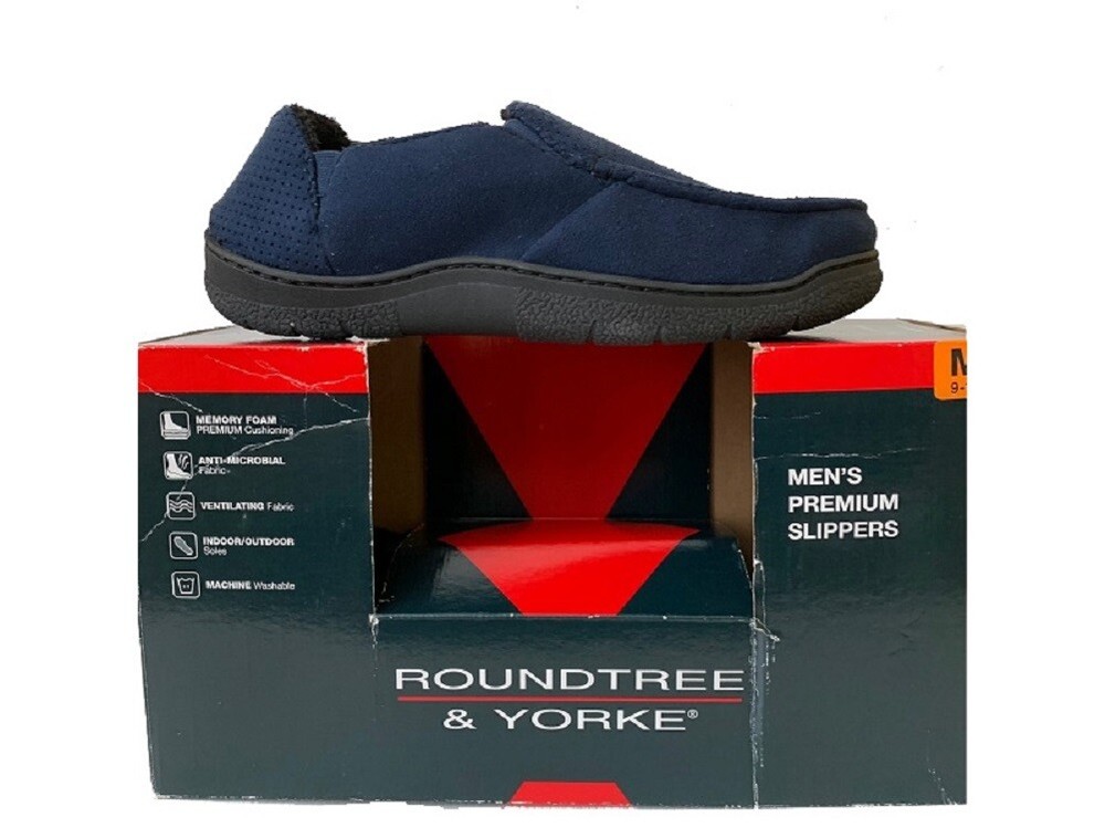 Roundtree & Yorke Men's Premium Slippers Navy Medium 9-10