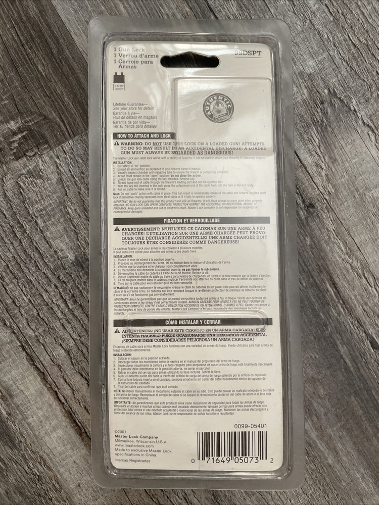 Master Lock 99DSPT Cable Gun Safety Lock New