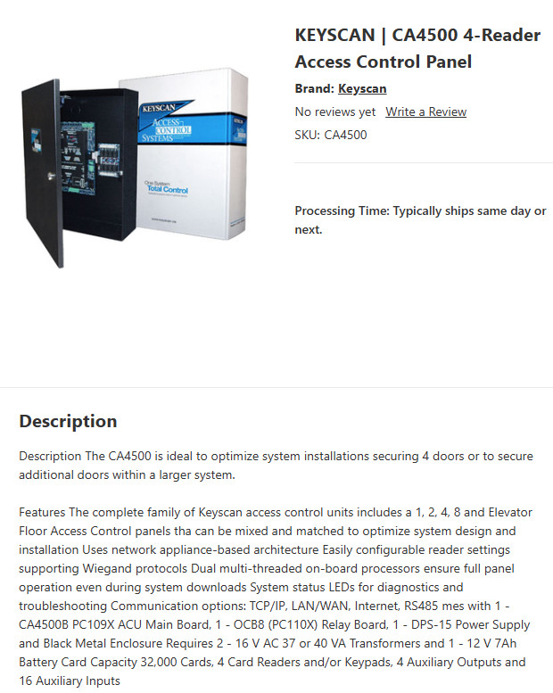 NEW Complete KEYSCAN CA4500 4-Door Access Control System with Mounting Enclosure