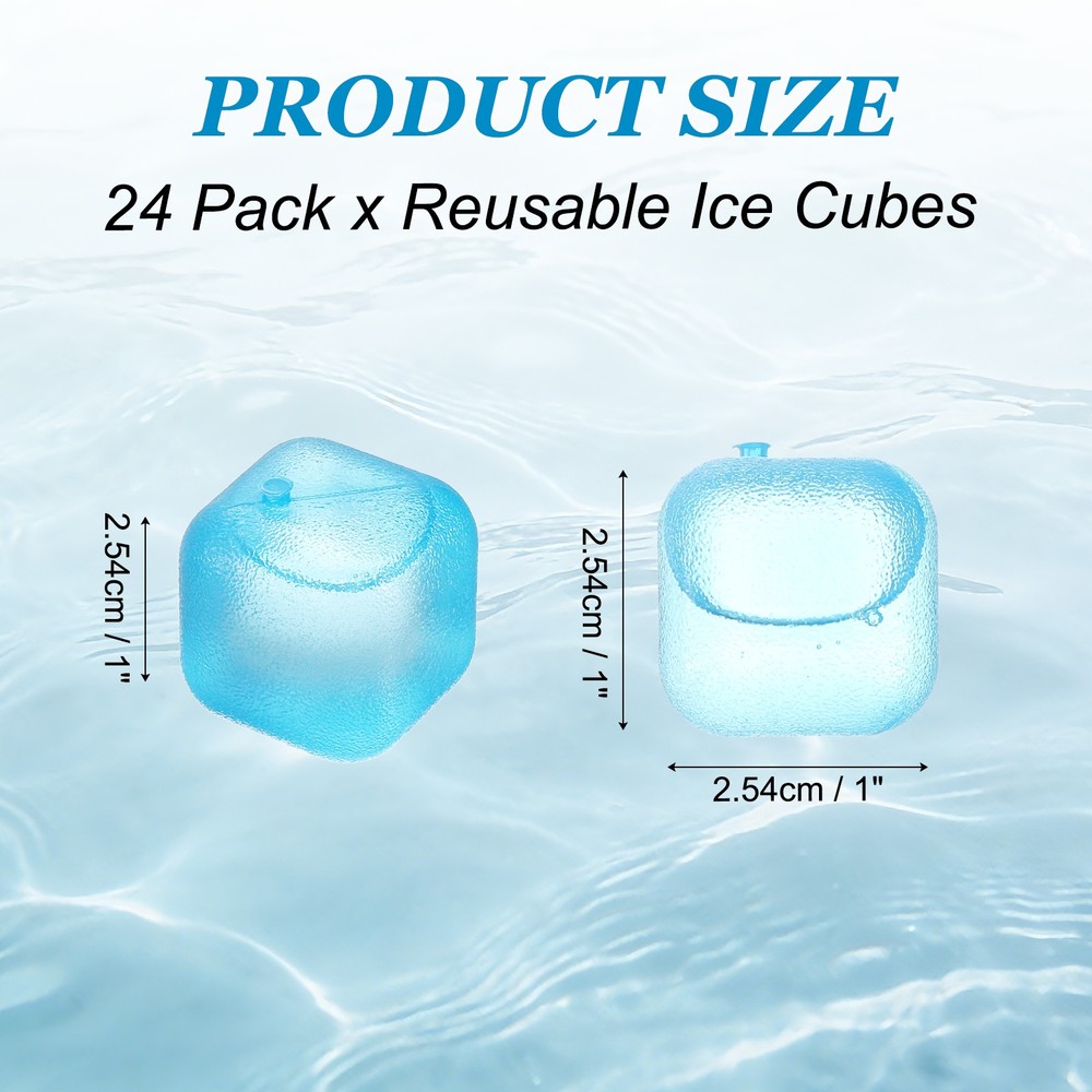24 Pack Reusable Ice Cubes for Drinks, Blue/White Cube