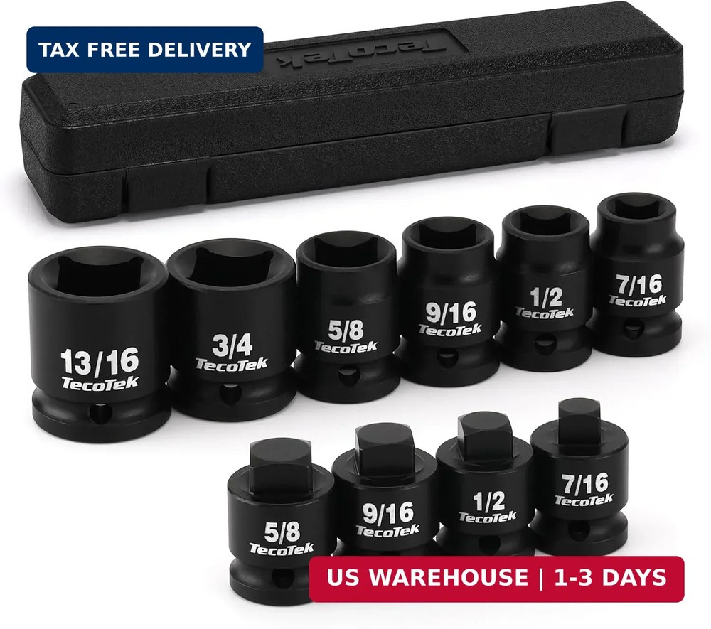 1/2" Drive Pipe Plug Socket Set, Square Drive Socket, 10-Piece, SAE, 4 Point