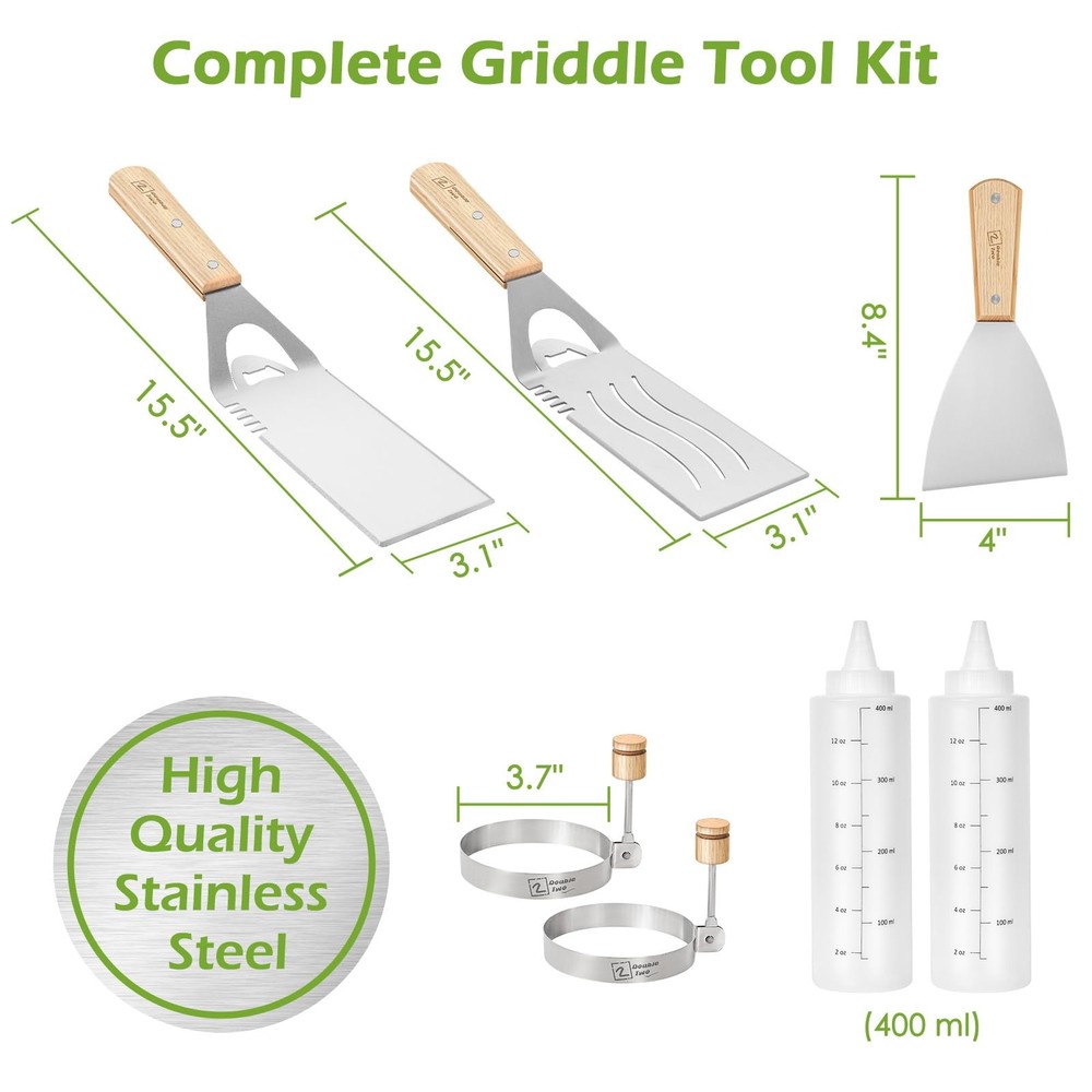 Double Two - Griddle Accessories Kit, Spatula Tools Set, Flat silvery