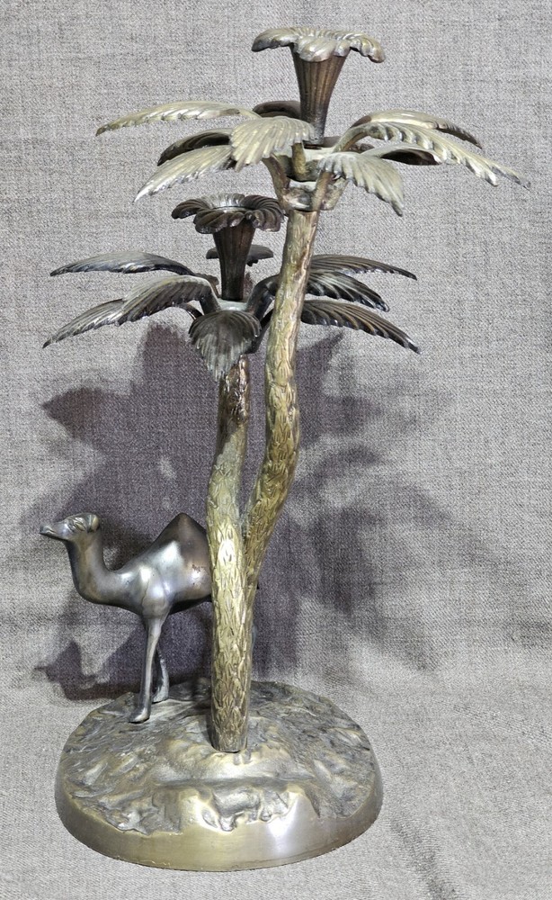 Brass Camel and Palm Trees Candle Holder