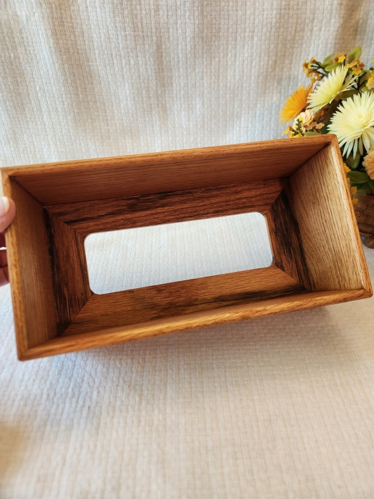 Vintage Handmade Tissue Box Cover Solid Oak Tissue Dispenser Rectangle Rustic
