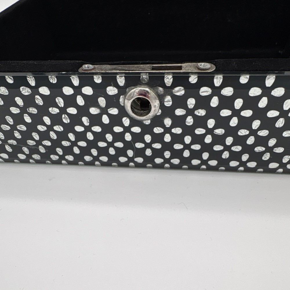 Black White Polka Dot Glass Lockable Decorative Box Medium Rectangular 9x6x3in