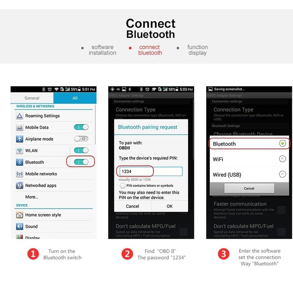 Bluetooth OBD2 OBDII Car Diagnostic Scanner Auto Fault Code Reader Tool ELM327
