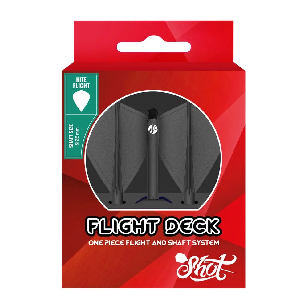 Shot Flight Deck One Piece Dart Flight & Shaft System - Kite - Black - InBetween