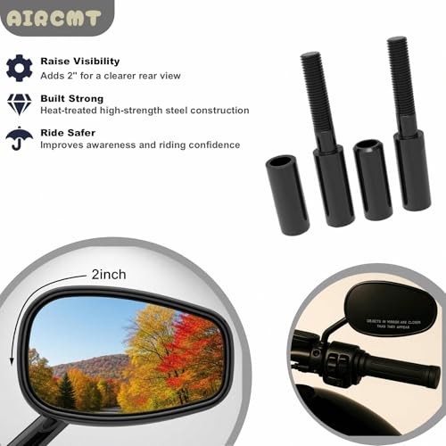 2-Inch Side Mirror Extension Riser Adapter Mount Extender for Harley